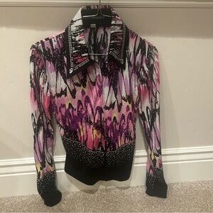 Western Horse Show Shirt with Sparkles (pink size women xs)